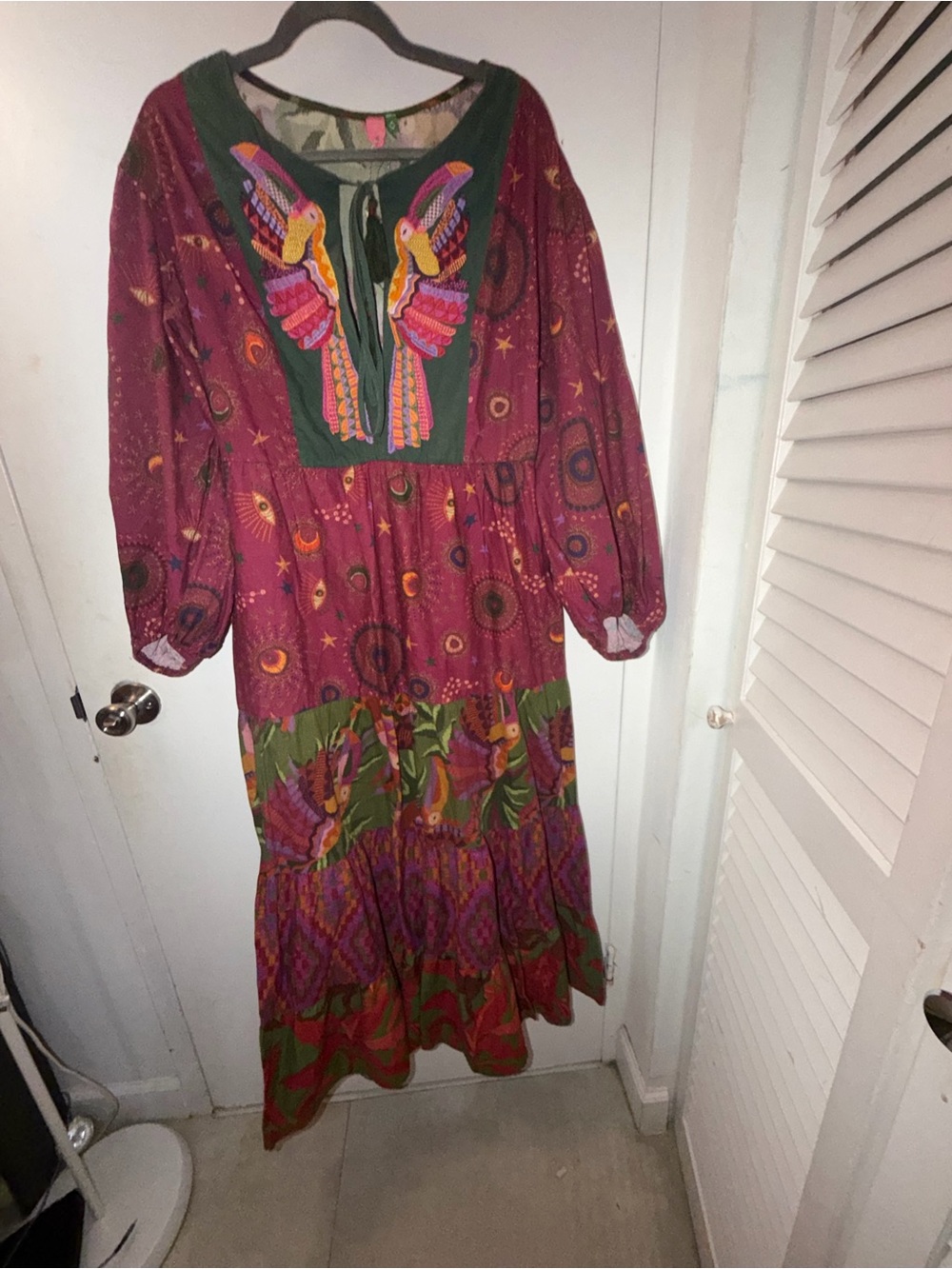 Farm Rio Celestial Embroidered Yoke Mixed Print Maxi dress.